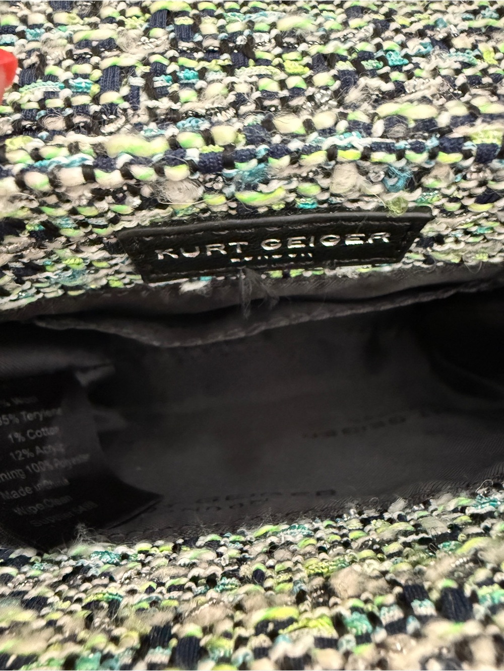 Kurt Geiger Green Floral Tweed Beaded Chain Shoulder Bag with Dusty - Picture 8 of 9